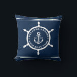 Nautical Navy Blue Custom Boat Name Anchor Pillow<br><div class="desc">Are you looking for a unique gift for a boat owner? Or custom accessories for your own boat? Check out this Nautical Navy Blue Custom Boat Name Anchor Pillow. You can add your details very easily. Happy customising!</div>