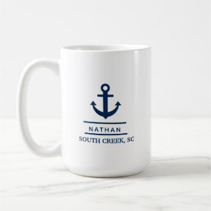 Nautical Navy Blue Custom Boat Name Coffee Mug