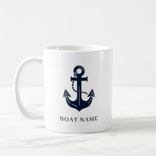 Nautical Navy Blue Custom Boat Name Coffee Mug