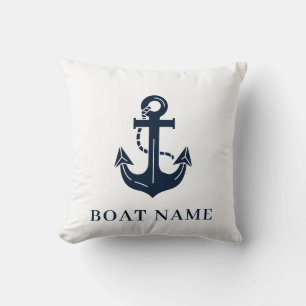 Nautical Navy Blue Custom Boat Name Cushion