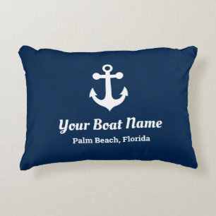 Nautical Navy Blue Custom Boat Name Lumbar Pillow