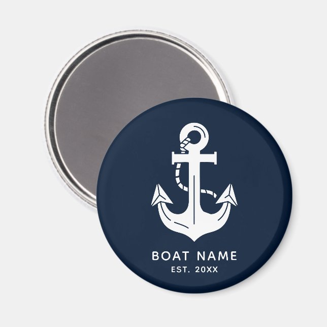 Nautical Navy Blue Custom Boat Name Magnet (Front/Back)