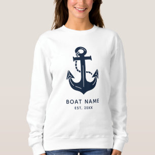 Nautical Navy Blue Custom Boat Name Sweatshirt