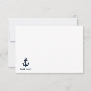 Nautical Navy Blue Custom Boat Name Thank You Card