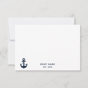 Nautical Navy Blue Custom Boat Name Thank You Card