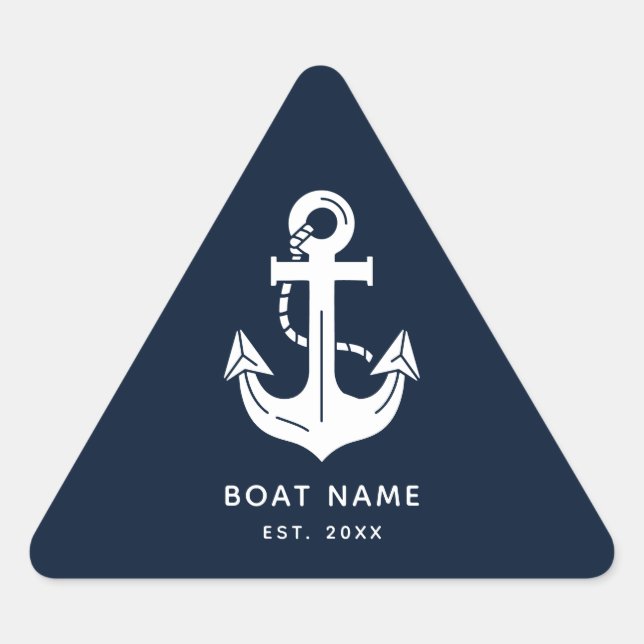 Nautical Navy Blue Custom Boat Name Triangle Sticker (Front)