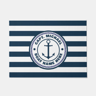 Nautical Navy Blue Custom Boat Name Welcome Aboard Doormat