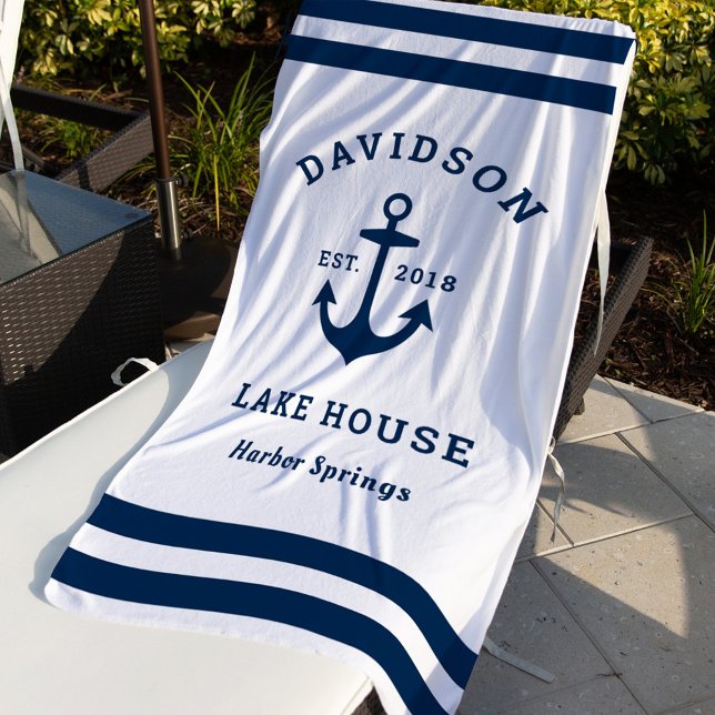 Nautical Navy Blue Custom Family Lake House Beach Towel (Creator Uploaded)