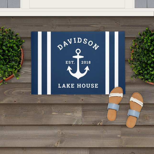 Nautical Navy Blue Custom Family Lake House Doormat (Creator Uploaded)
