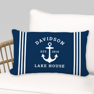 Nautical Navy Blue Custom Family Lake House Lumbar Cushion