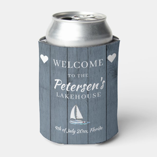 Nautical navy blue custom family lake house party can cooler (Can Front)