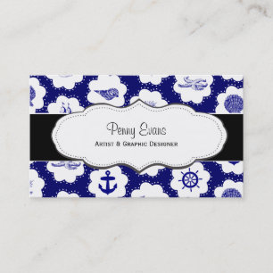 Nautical Navy Blue Double Sided Business Cards