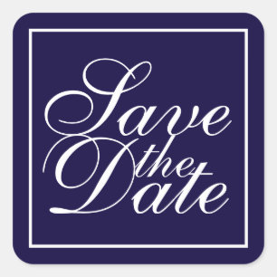 Nautical Navy Blue Elegant Wedding Save the Date Square Sticker
