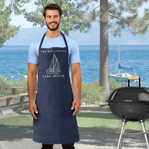 Nautical Navy Blue Family Name Lake House Apron