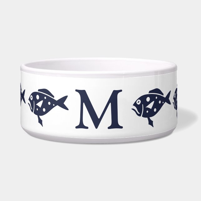 Nautical Navy Blue Fish & White | Monogram (Front)