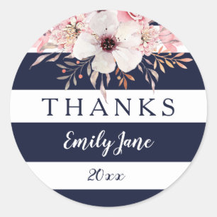 Nautical Navy Blue Floral Baby Shower Stickers