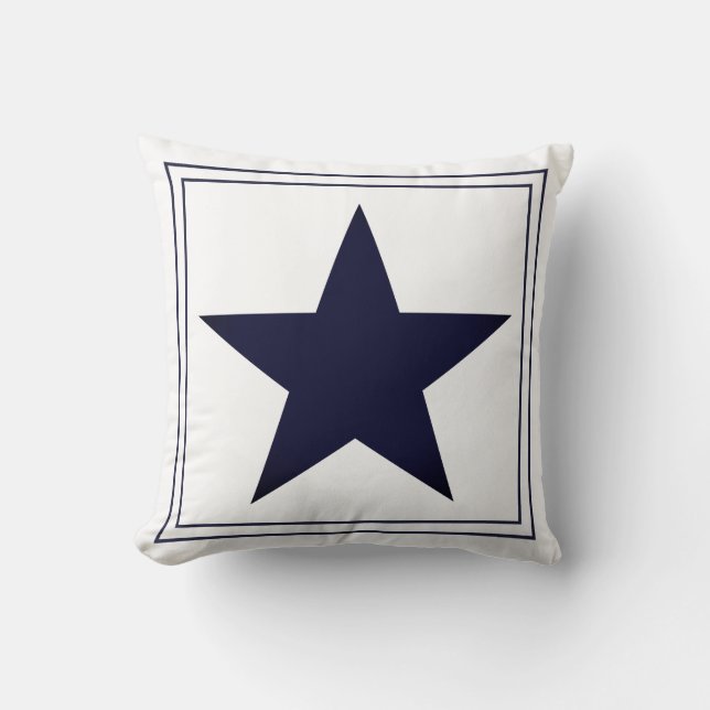 Nautical Navy Blue Frame & Star Monogram Cushion (Front)