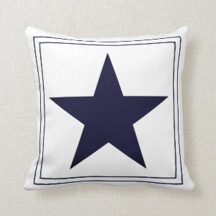 Nautical Navy Blue Frame & Star Monogram Cushion