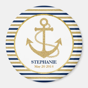 Nautical Navy Blue Gold Anchor Magnet