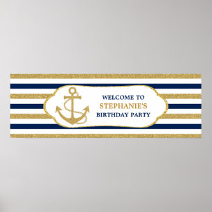 Nautical Navy Blue Gold Anchor Poster