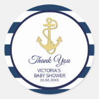 Nautical Navy Blue Gold Stripes Anchor Baby Shower