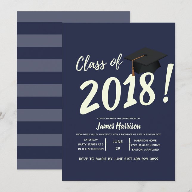 Nautical Navy Blue Graduation Party Invitation (Front/Back)