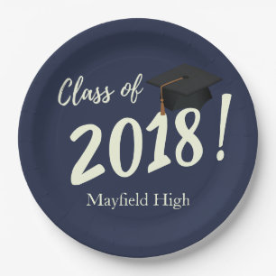 Nautical Navy Blue Graduation Party Paper Plate