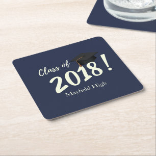 Nautical Navy Blue Graduation Party Square Paper Coaster
