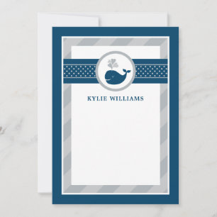 Nautical Navy Blue Grey Whale Personalised Note Ca Card