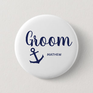 Nautical navy blue groom anchor 6 cm round badge