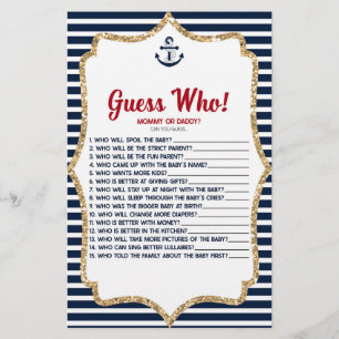 Nautical Navy Blue Guess Who! Baby Shower Game  Stationery