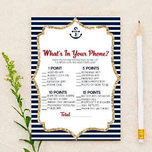 Nautical Navy Blue In Your Phone Baby Shower Game Stationery