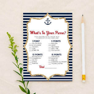 Nautical Navy Blue In Your Purse Baby Shower Game Stationery