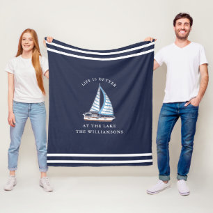 Nautical Navy Blue Life is Better at the Lake Fleece Blanket
