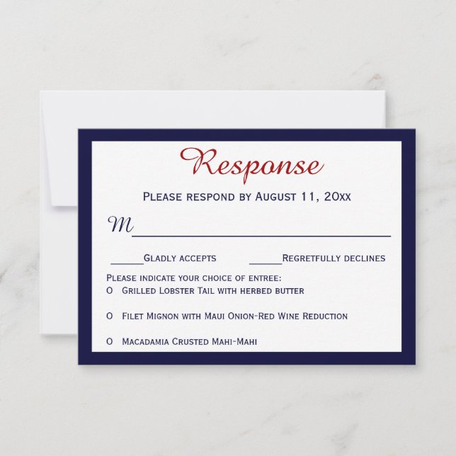 Nautical Navy Blue Lobster Wedding RSVP Cards (Front)