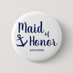 Nautical navy blue maid of honor anchor 6 cm round badge