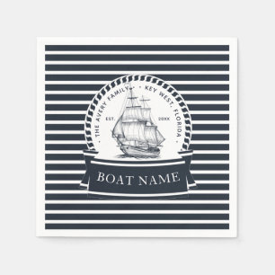 Nautical Navy Blue Modern Personalised Napkin