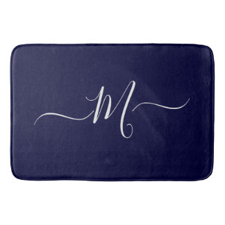 Nautical Navy Blue  Monogram initial  Bath Mat