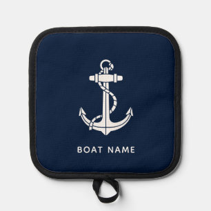 Nautical Navy Blue Name Anchor Custom Pot Holder