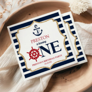 Nautical Navy Blue ONE First 1st Birthday Party Napkin