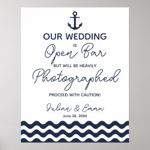 Nautical Navy blue Open Bar sign