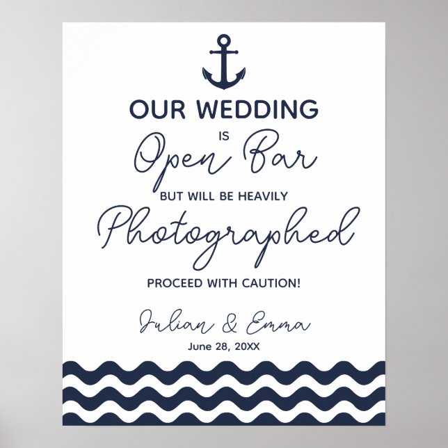 Nautical Navy blue Open Bar sign (Front)
