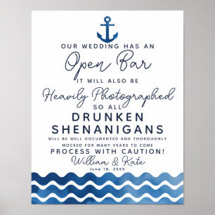 Nautical Navy blue Open bar Sign