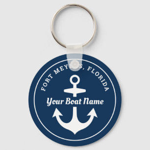 Nautical Navy Blue Personalised Boat Name Anchor Key Ring