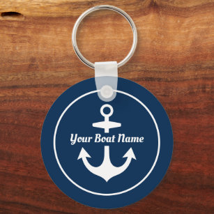Nautical Navy Blue Personalised Boat Name Anchor Key Ring