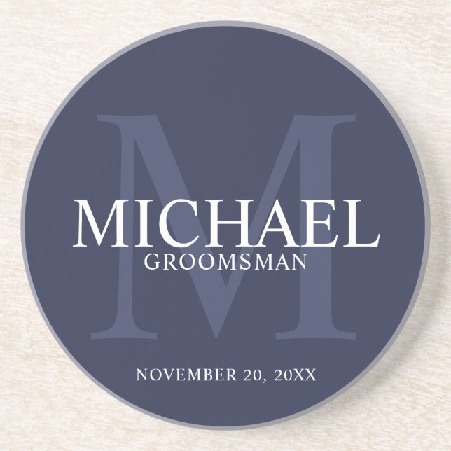 Nautical Navy Blue Personalised Groomsmen Coaster (Front)