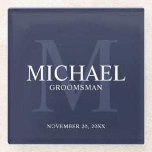 Nautical Navy Blue Personalised Groomsmen Glass Coaster