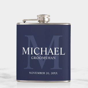 Nautical Navy Blue Personalised Groomsmen Hip Flask