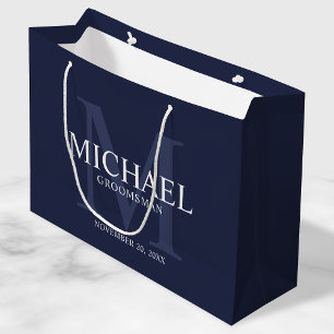 Nautical Navy Blue Personalised Groomsmen Large Gift Bag