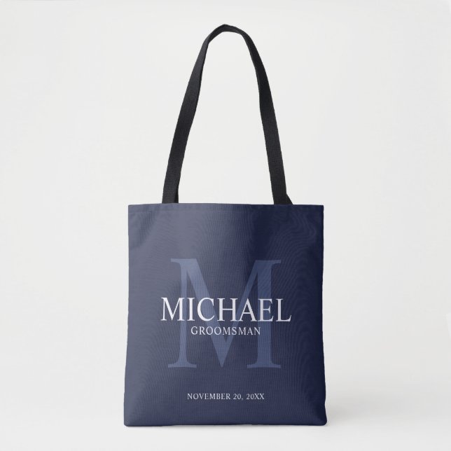 Nautical Navy Blue Personalised Groomsmen Tote Bag (Front)